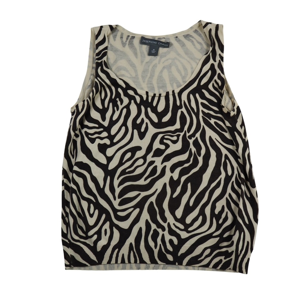 Josephine Chaus Tank Top Women's Medium Zebra Print Silk Sleeveless Modern Work‎
